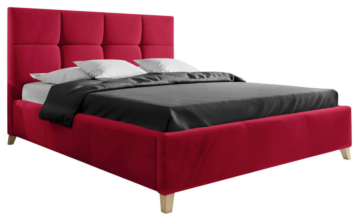 POLSTERBETT 140/200 cm, inkl. Lattenrost, Bettkasten,  in Rot  - Buchefarben/Rot, KONVENTIONELL, Holz/Textil (140/200cm) - Carryhome