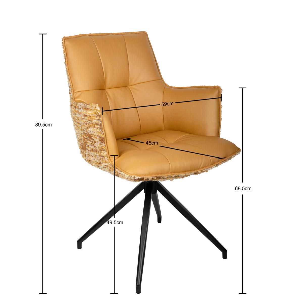 ARMLEHNSTUHL  in Eisen Jacquard, Mikrofaser  - Cognac/Schwarz, Design, Textil/Metall (59/89,5/63cm) - Novel