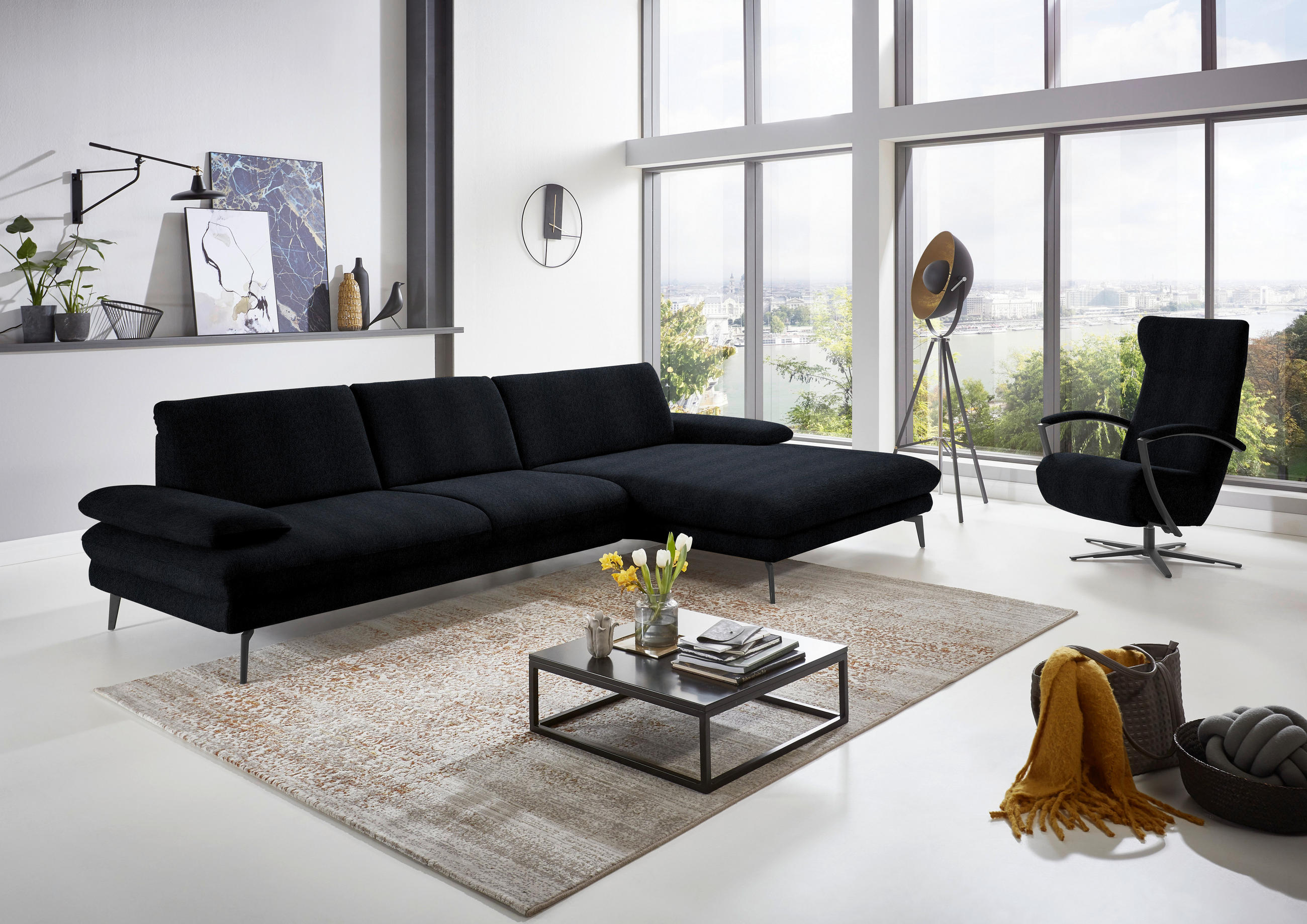 ECKSOFA in Chenille Schwarz  - Schwarz, Design, Textil/Metall (310/180cm) - Dieter Knoll