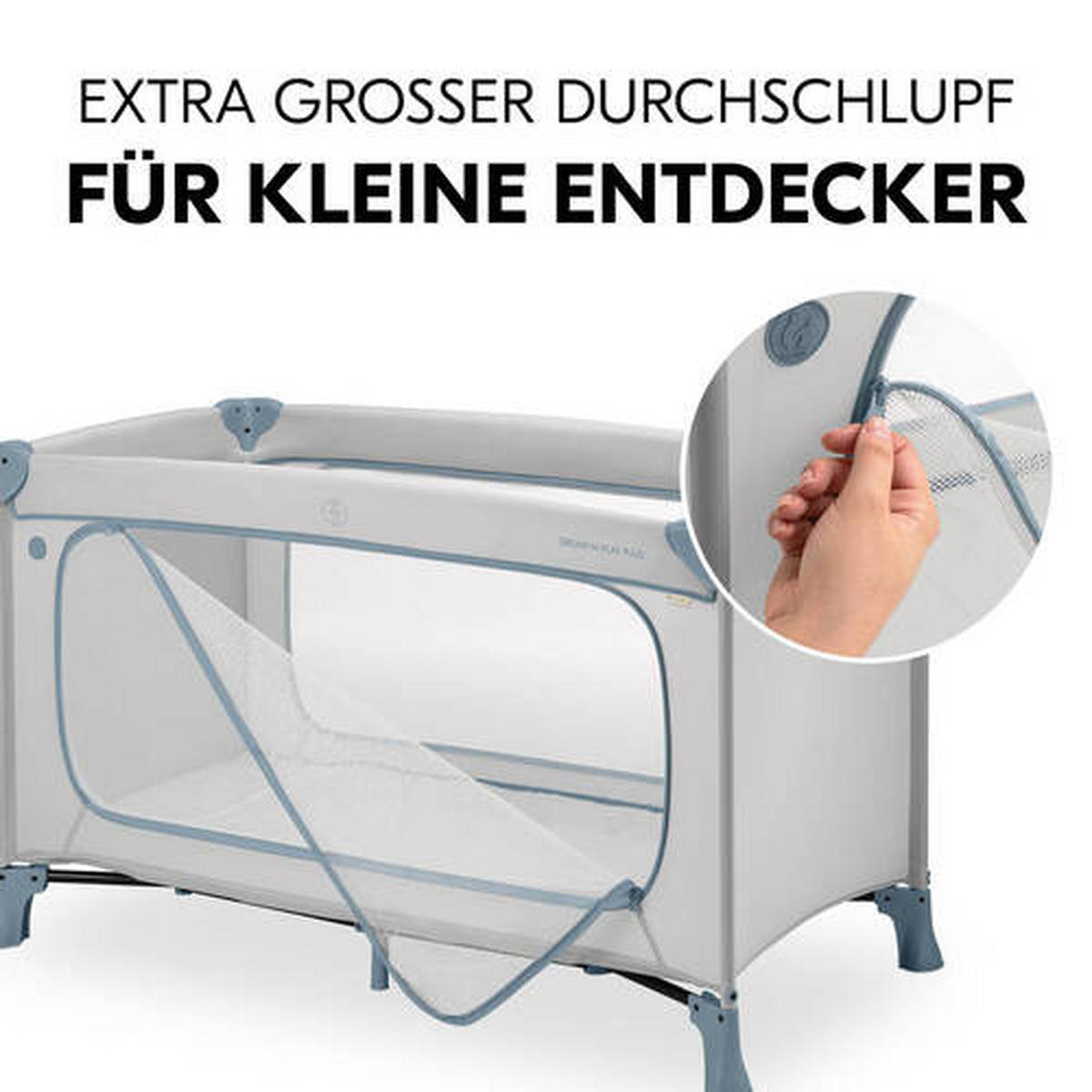 REISEBETT Dream N Play Plus Greige, Pastellblau  - Greige/Pastellblau, Basics, Kunststoff/Textil (65/76/125cm) - Hauck