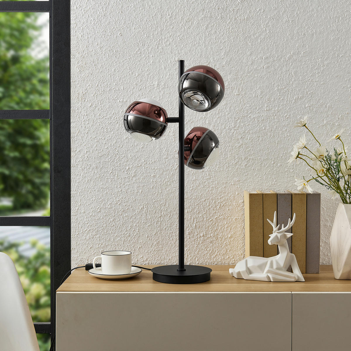 LED-TISCHLEUCHTE Easy 28/60 cm  - Schwarz/Kupferfarben, Design, Glas/Kunststoff (28/60cm) - Dieter Knoll