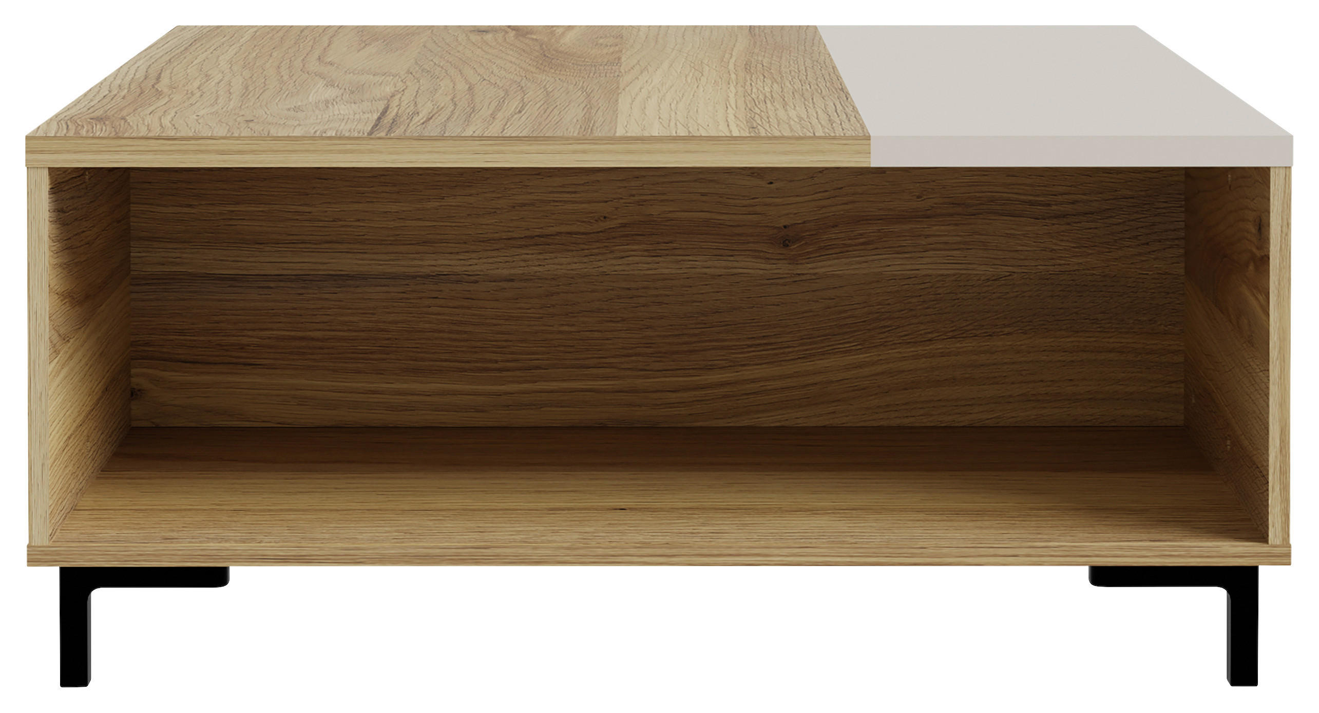 KLUBSKA MIZA, barve hrasta, peščene barve  - črna/barve hrasta, Moderno, kovina/umetna masa (90/39,9/90cm) - Hom`in