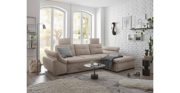 ECKSOFA  in Mikrovelours Creme  - Creme/Schwarz, KONVENTIONELL, Kunststoff/Textil (275/170cm) - Carryhome