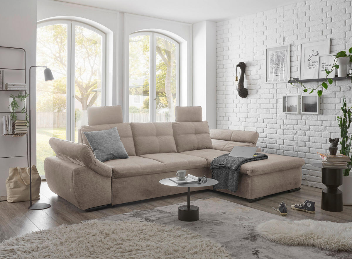 ECKSOFA in Mikrovelours Creme  - Creme/Schwarz, Konventionell, Kunststoff/Textil (275/170cm) - Carryhome