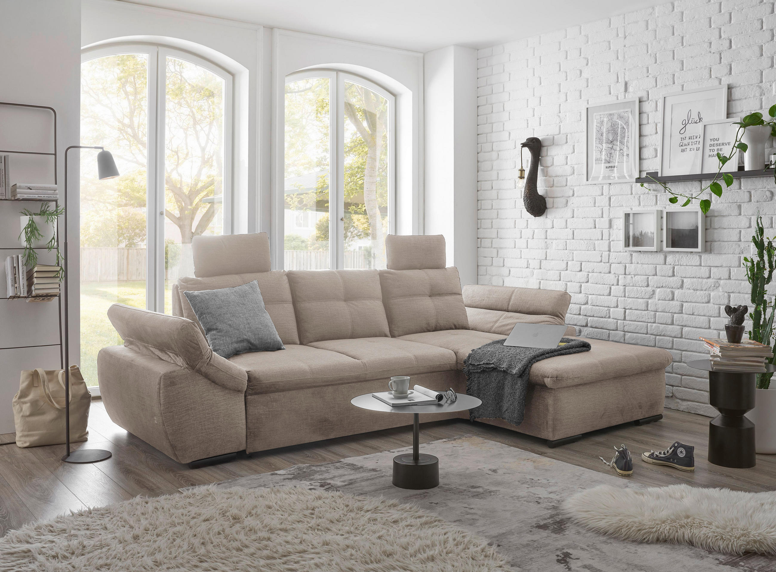 Thumbnail - Carryhome Ecksofa, Creme, Textil, 4-Sitzer, Füllung: Schaumstoffflocken, L-Form, Ottomane rechts, 275x170 cm, Typenauswa...