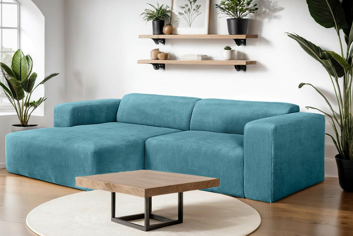 ECKSOFA BASMA Hellblau Cord  - Schwarz/Hellblau, Design, Kunststoff/Textil (175/298cm) - P & B