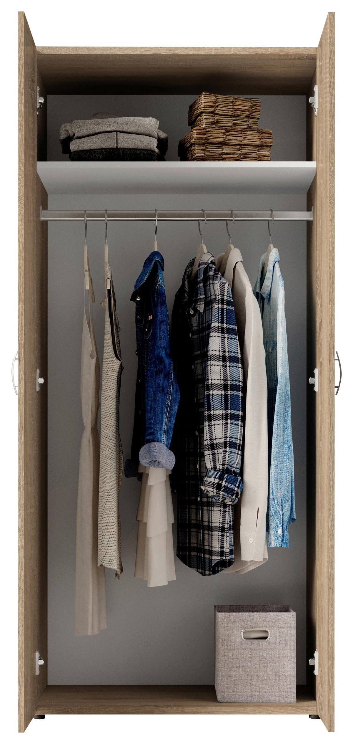OMARA S KLASIČNIMI VRATI, barve hrasta  - barve hrasta/barve aluminija, Basics, umetna masa/leseni material (81/176/50,8cm) - Boxxx