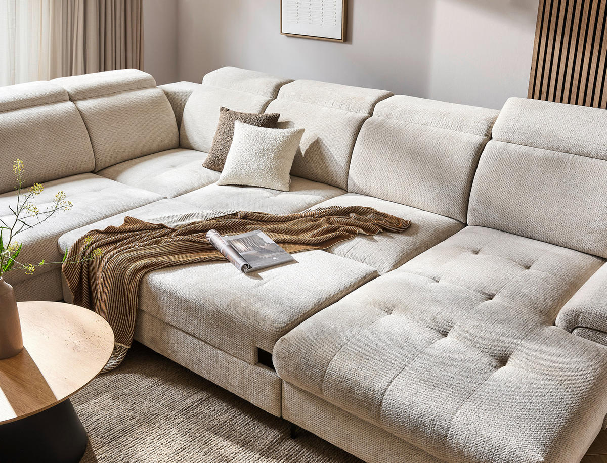 WOHNLANDSCHAFT Beige Struktur  - Beige/Schwarz, Design, Textil/Metall (270/364/190cm) - Stylife