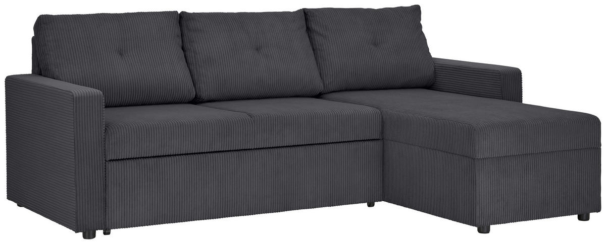 ECKSOFA Anthrazit Cord  - Anthrazit/Schwarz, KONVENTIONELL, Kunststoff/Textil (218/155cm) - Ti'me