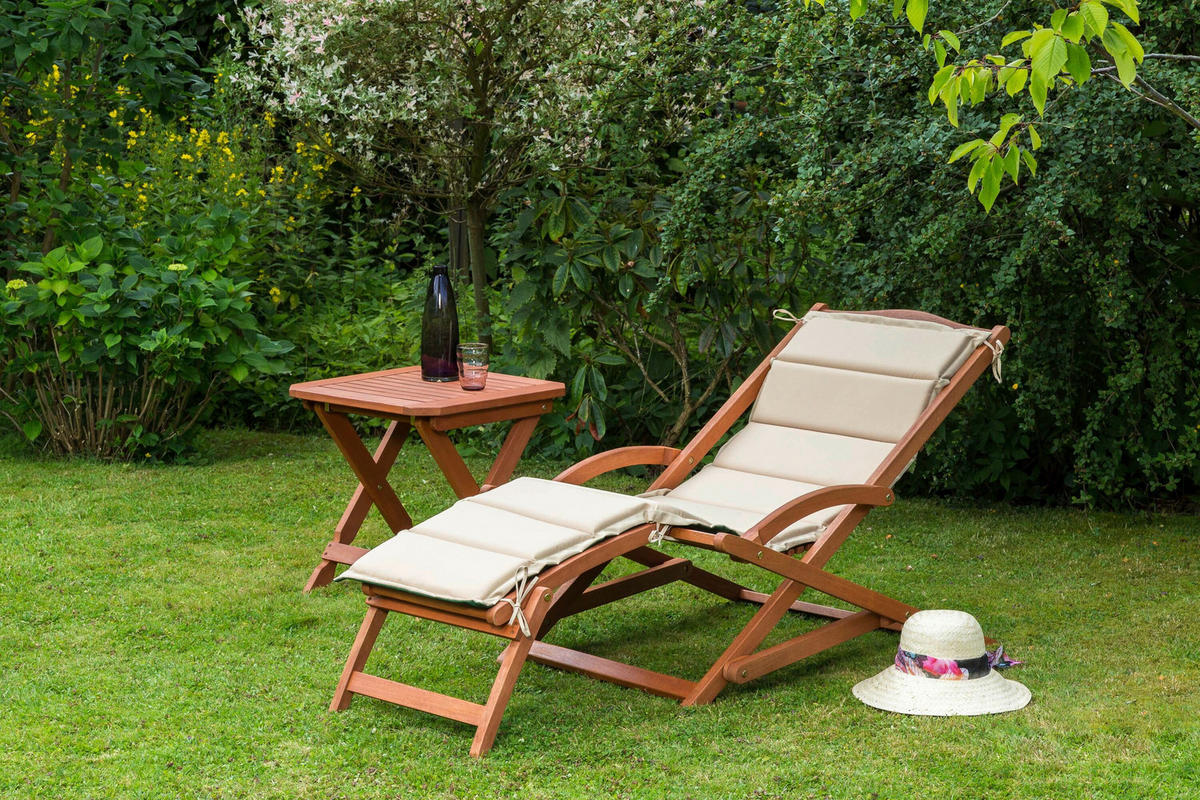 GARTENLIEGE  - Eukalyptusholzfarben/Beige, KONVENTIONELL, Holz/Textil - Gardenson