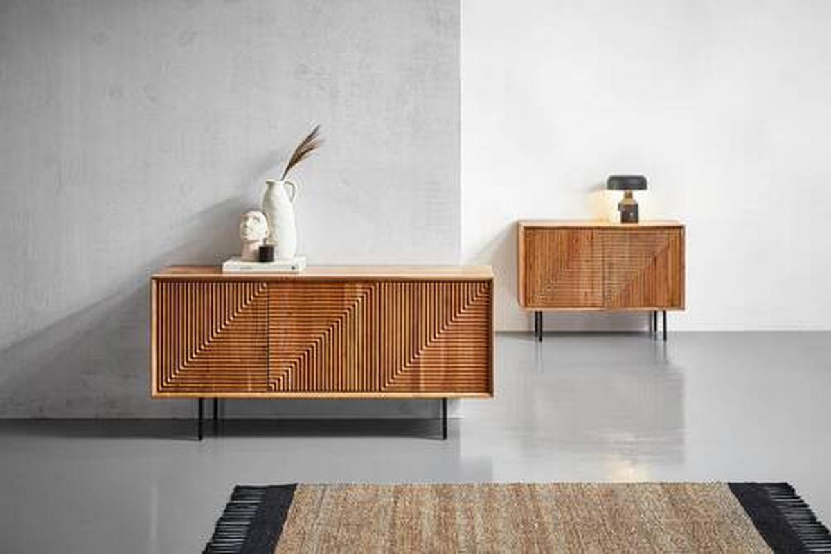 SIDEBOARD  in 147/71/39 cm  - Schwarz/Akaziefarben, Design, Holz/Metall (147/71/39cm) - Livetastic