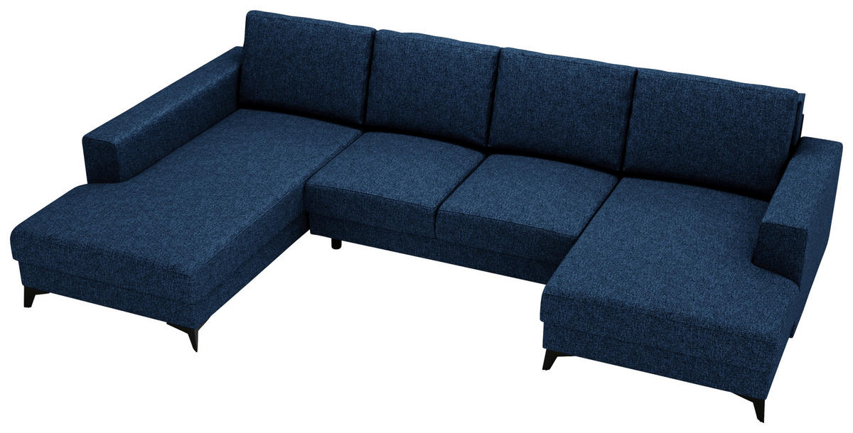 WOHNLANDSCHAFT Blau Flachgewebe  - Blau/Schwarz, Design, Textil/Metall (190/339/156cm) - Livetastic