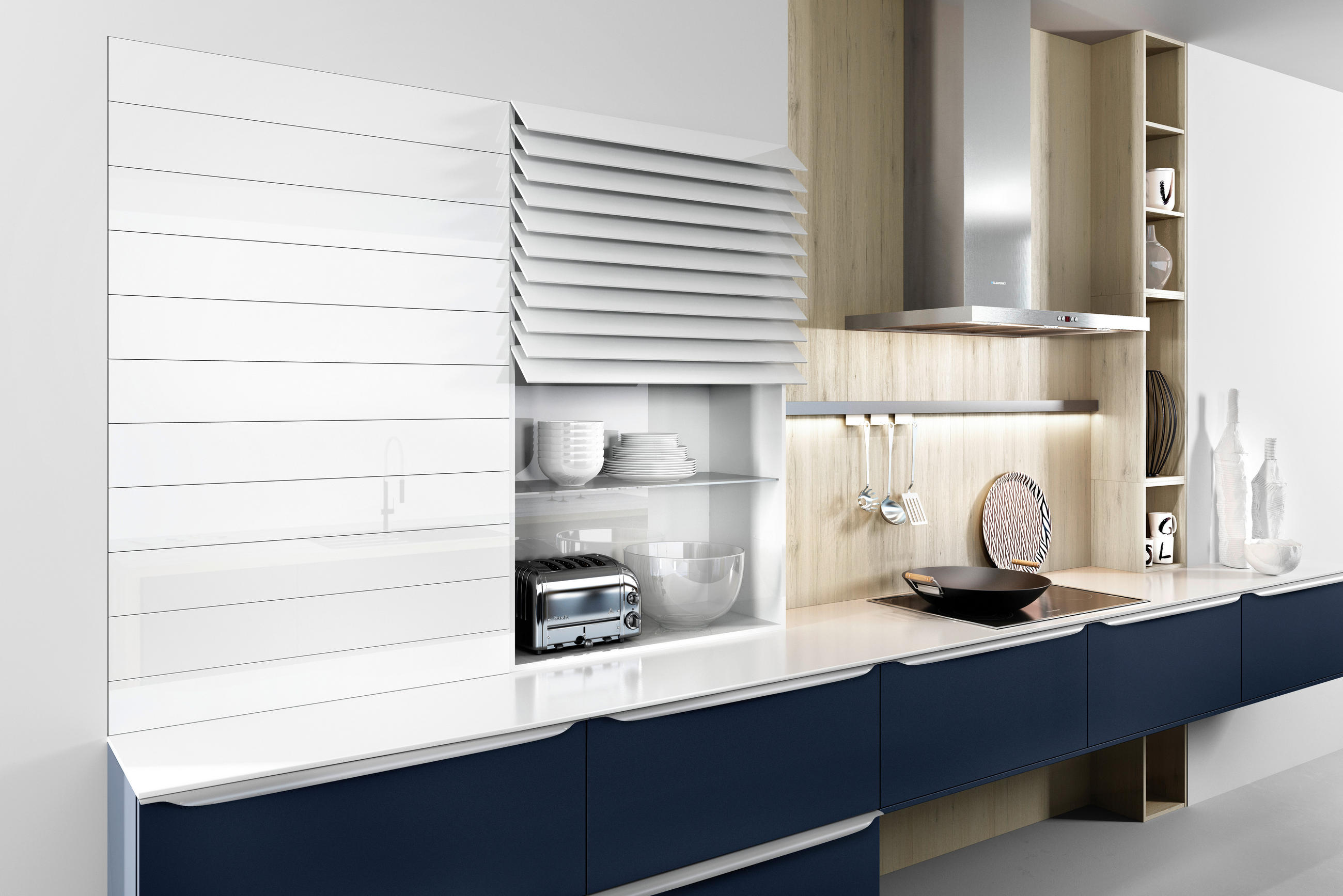 EINBAUKÜCHE  - Dunkelblau, Design, Holzwerkstoff - Moderano