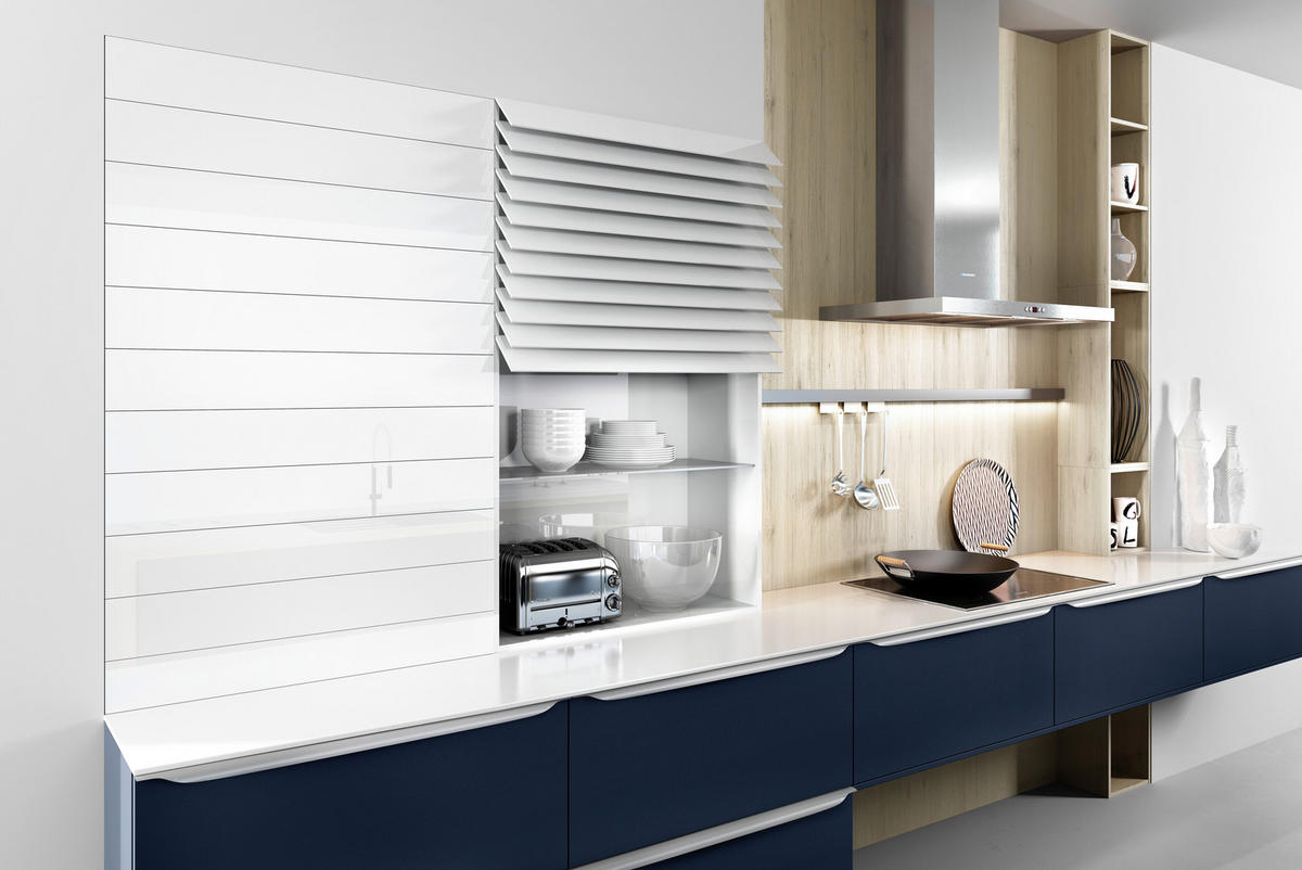 EINBAUKÜCHE  - Dunkelblau, Design, Holzwerkstoff - Moderano