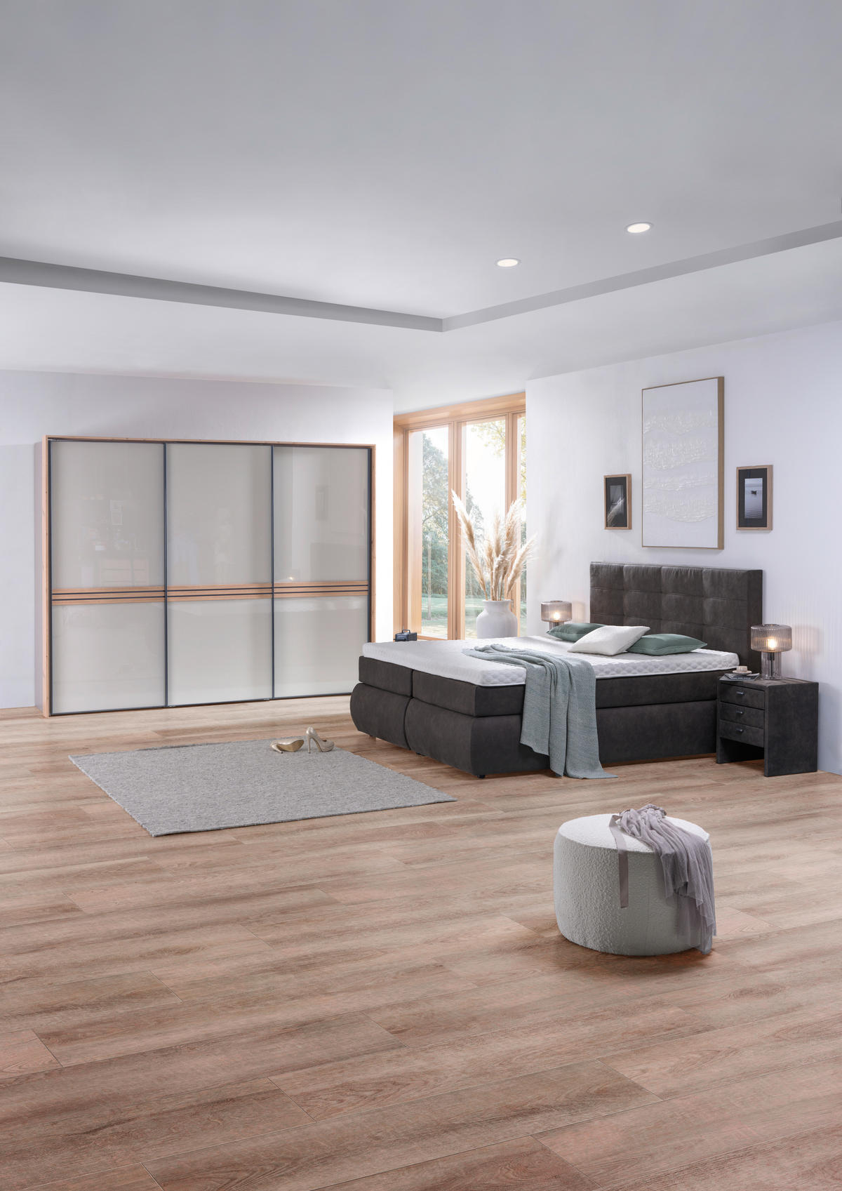 BOXSPRINGBETT 180/200 cm  in Dunkelgrau  - Dunkelgrau/Schwarz, Konventionell, Kunststoff/Textil (180/200cm) - Voleo