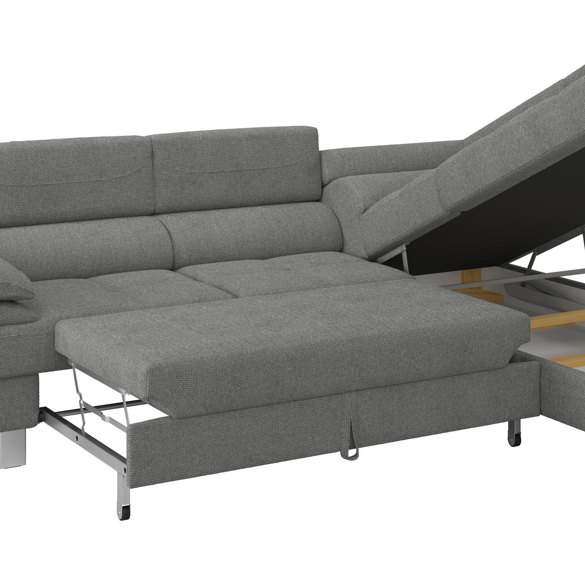 ECKSOFA Dunkelgrau Drell  - Dunkelgrau, MODERN, Textil/Metall (270/230cm) - MID.YOU