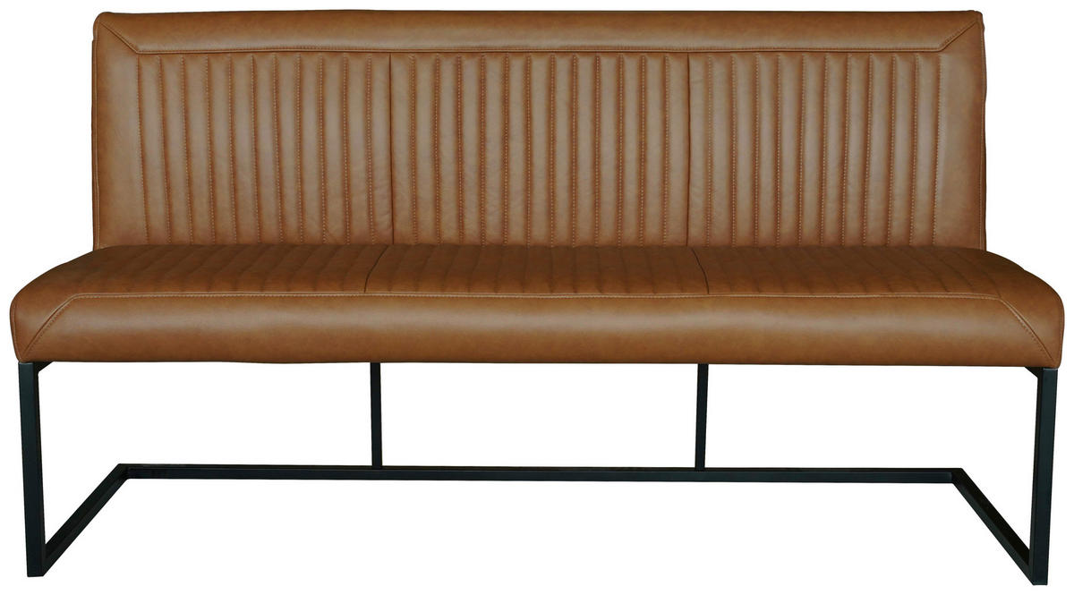 SITZBANK in Metall, Leder Schwarz, Cognac  - Cognac/Schwarz, Design, Leder/Metall (170/92/63cm) - Ambia Home