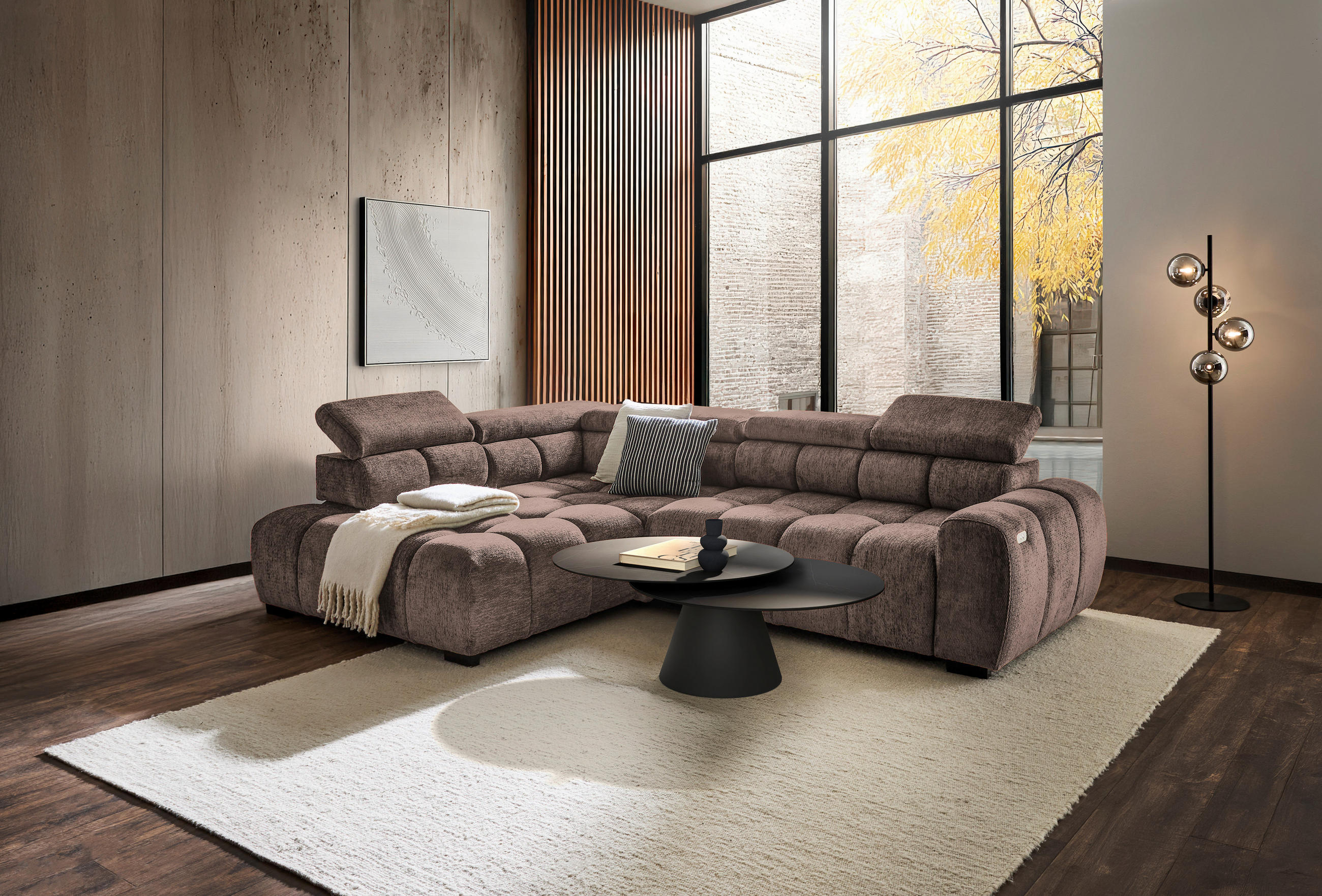 ECKSOFA inkl. Funktionen Braun Webstoff  - Schwarz/Braun, MODERN, Kunststoff/Textil (205/297cm) - Welnova