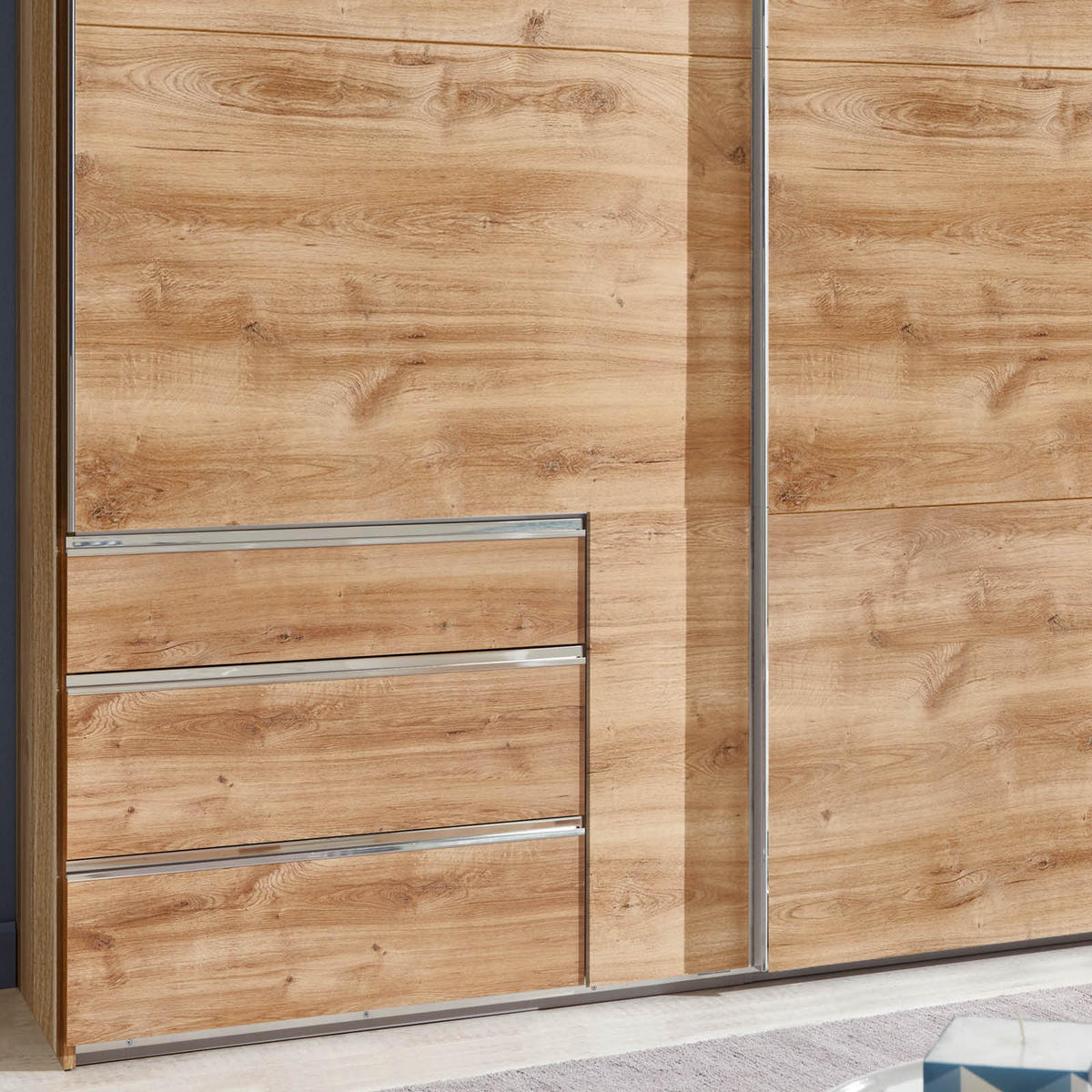 SCHWEBETÜRENSCHRANK in Eichefarben  - Chromfarben/Eichefarben, Modern, Holzwerkstoff/Metall (250/216/65cm) - MID.YOU