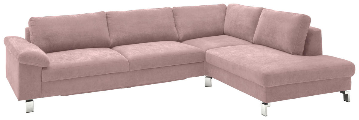 ECKSOFA in Velours Rosa  - Chromfarben/Rosa, Design, Textil/Metall (281/200cm) - Hom`in