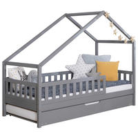 HAUSBETT Absturzsicherung, Matratze, Rollrost, Bettkasten 100/200 cm  - Hellgrau/Weiß, MODERN, Holz/Textil (100/200cm) - MID.YOU