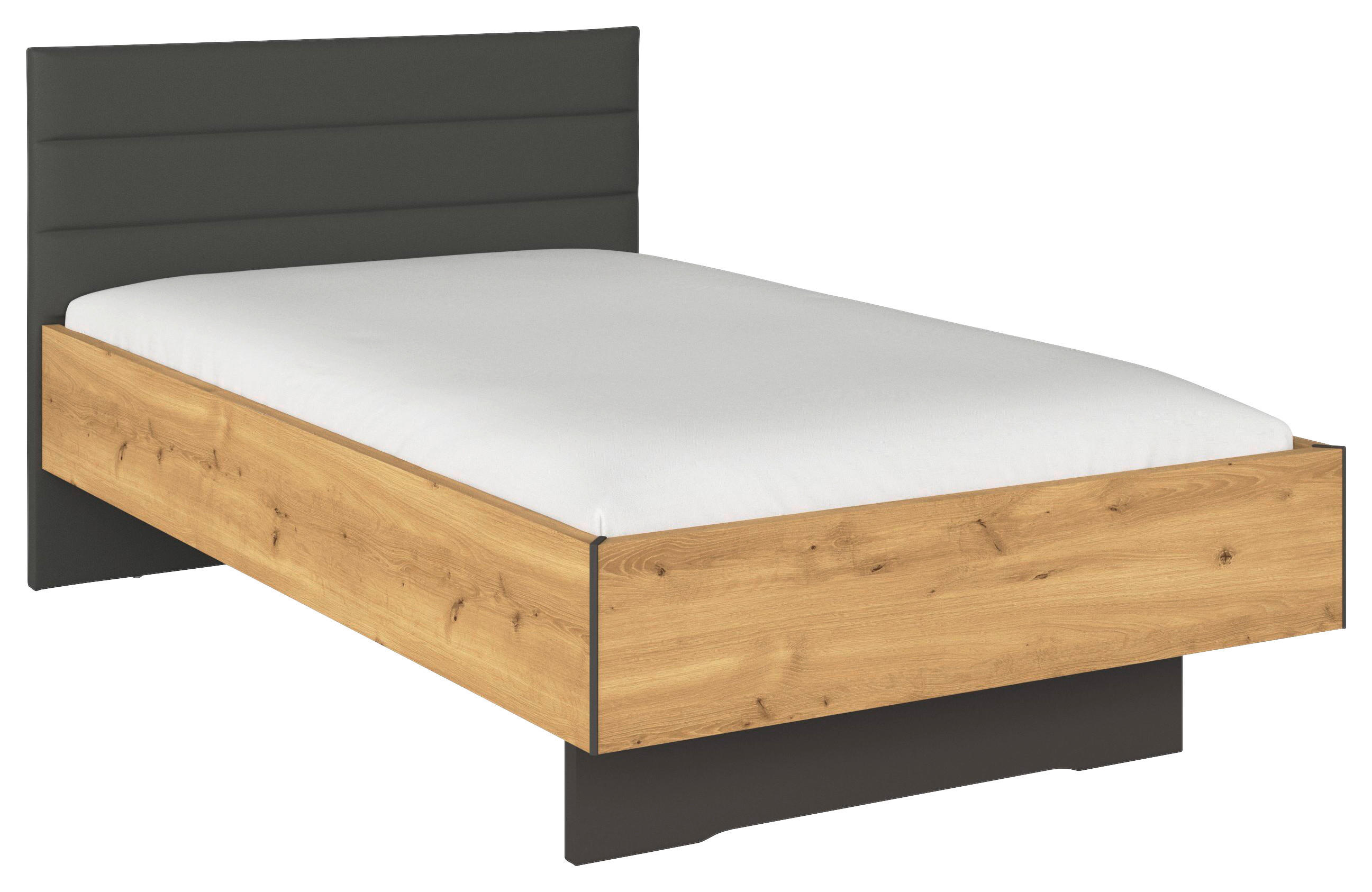 POSTELJA 120 cm   x 200 cm  , leseni material barve grafita, barve hrasta  - temno siva/barve hrasta, Konvencionalno, leseni material/tekstil (120/200cm) - Xora