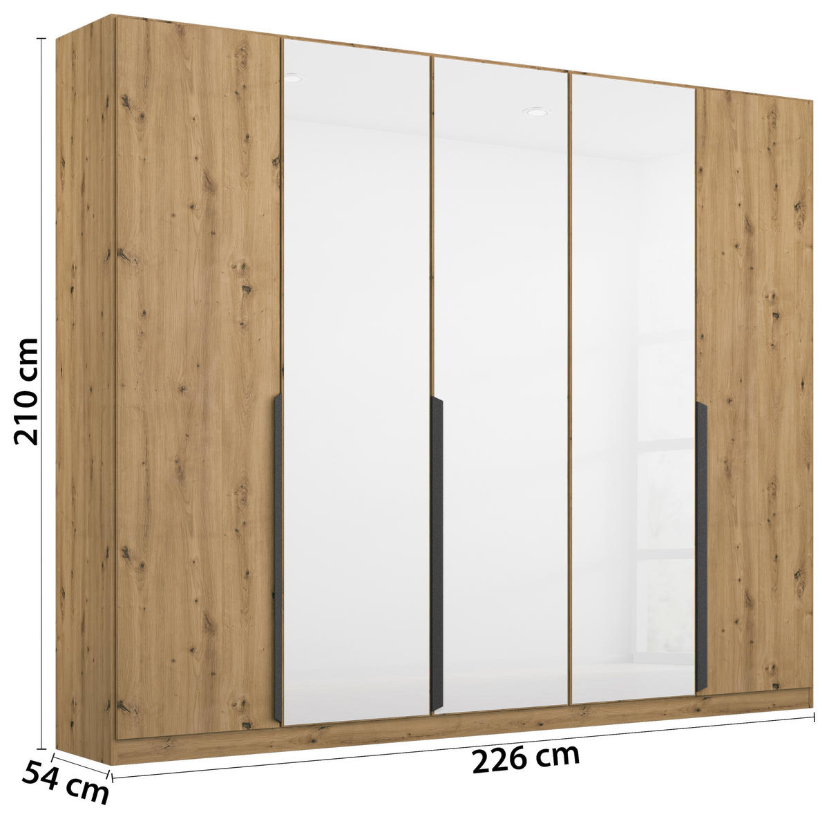 DREHTÜRENSCHRANK in Eiche Artisan, Weiss  - Weiss/Eiche Artisan, Modern, Glas/Holzwerkstoff (225/210/54cm) - Rauch Möbel