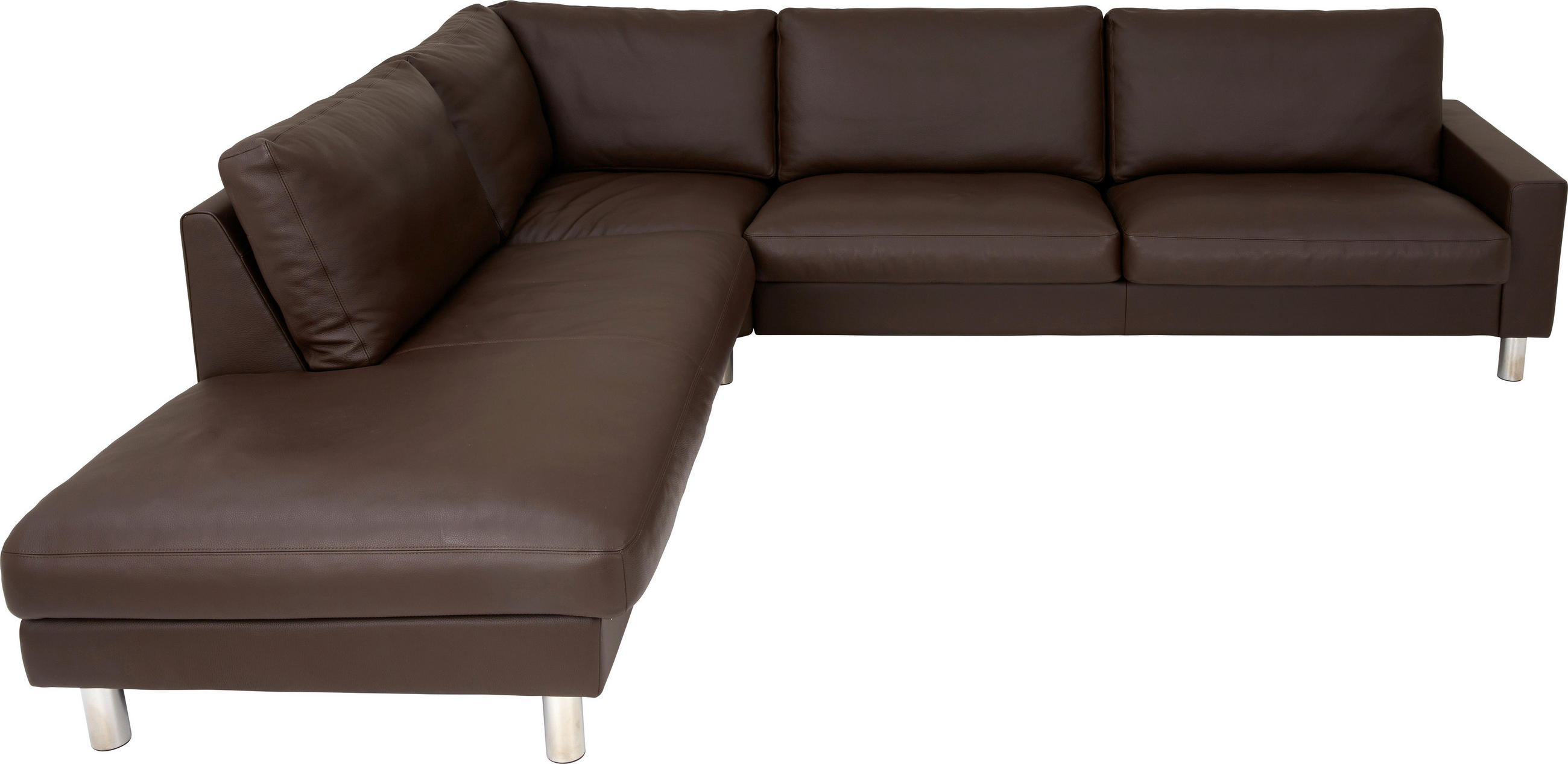 ECKSOFA in Echtleder Dunkelbraun  249/280 cm  - Chromfarben/Dunkelbraun, Design, Leder/Metall (249/280cm) - Erpo