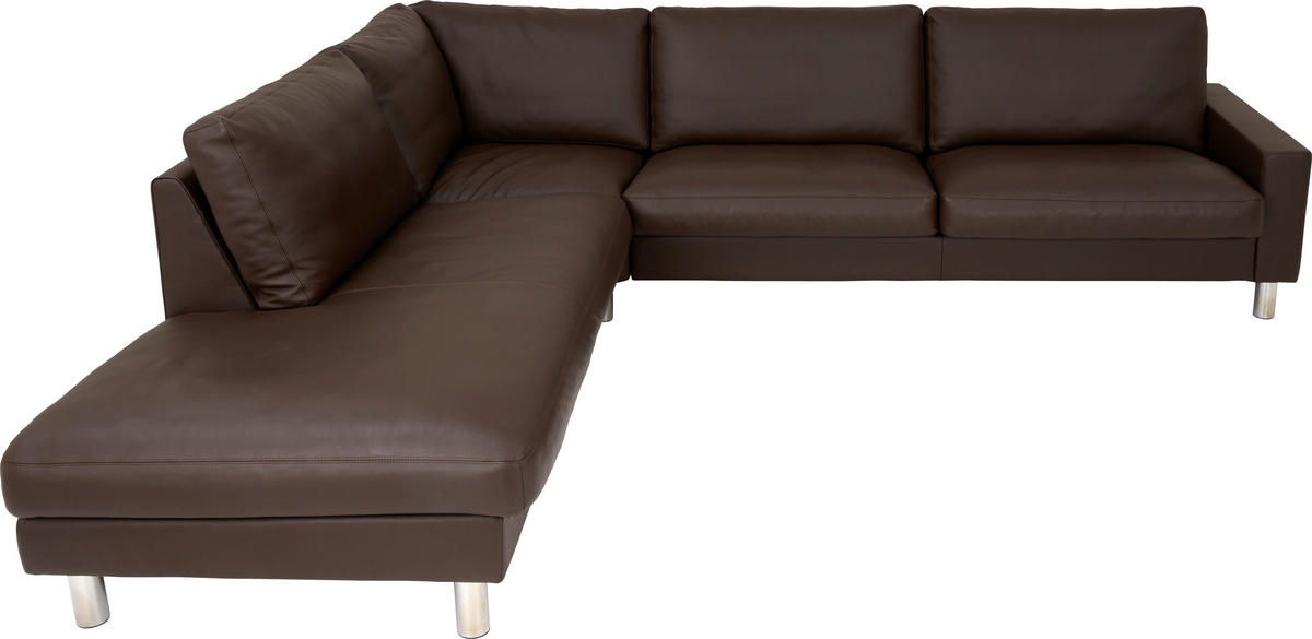 ECKSOFA  in Echtleder Dunkelbraun  249/280 cm  - Chromfarben/Dunkelbraun, Design, Leder/Metall (249/280cm) - Erpo