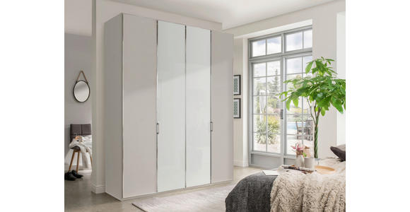 DREHTÜRENSCHRANK 200/216/58 cm 4-türig Grau, Weiß - Chromfarben/Weiß, Design, Glas/Holzwerkstoff (200/216/58cm) - Novel