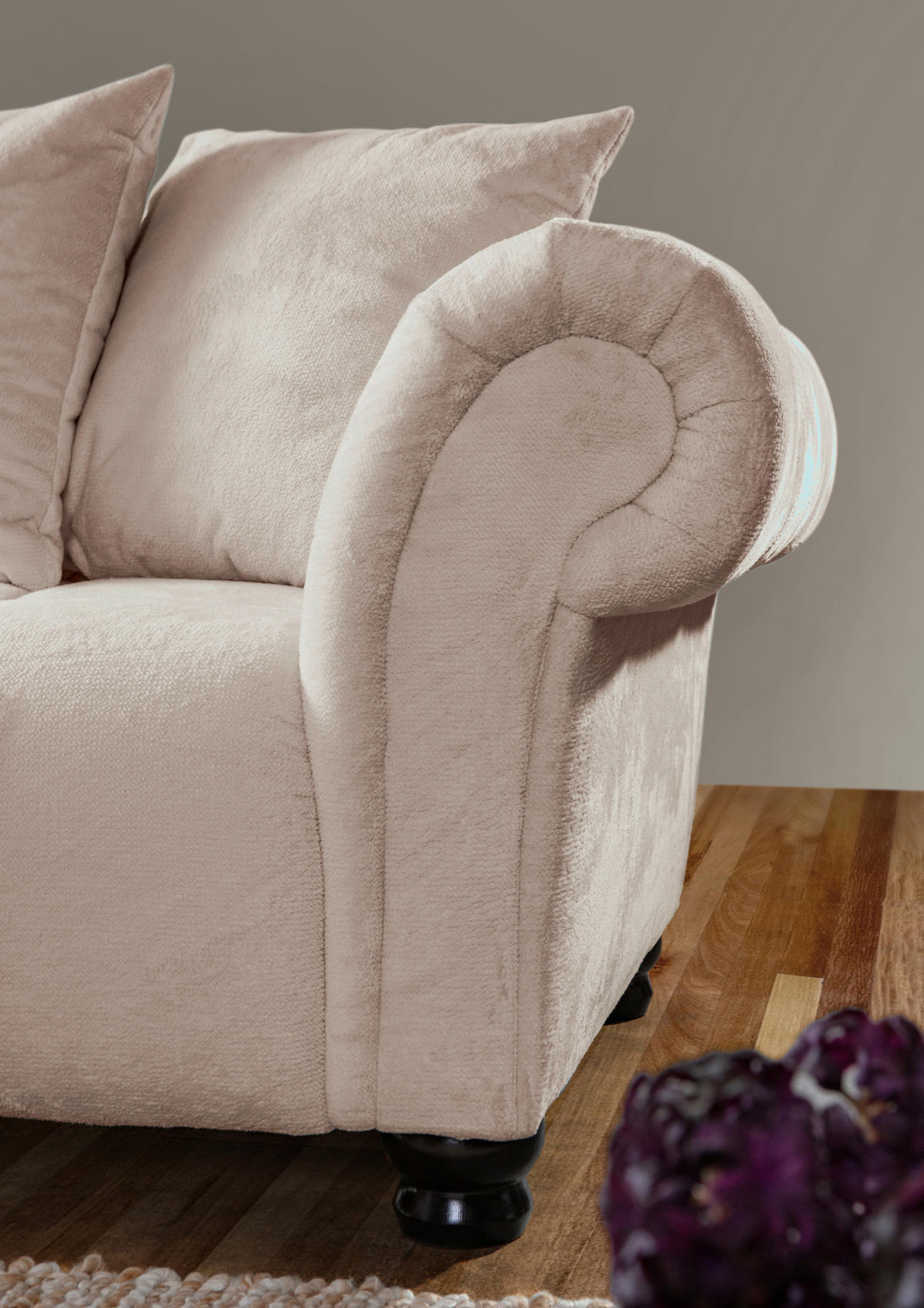 HÖRNSOFFA i plysch beige  - beige/mörkbrun, Klassisk, trä/textil (190/288cm) - MID.YOU