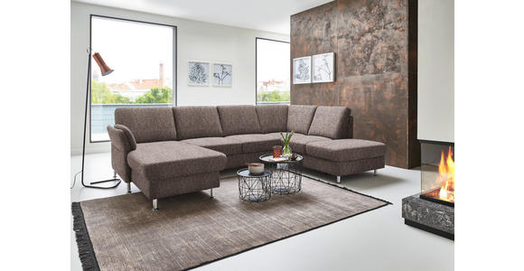 WOHNLANDSCHAFT in Flachgewebe Braun - Chromfarben/Braun, KONVENTIONELL, Textil/Metall (168/305/200cm) - Voleo