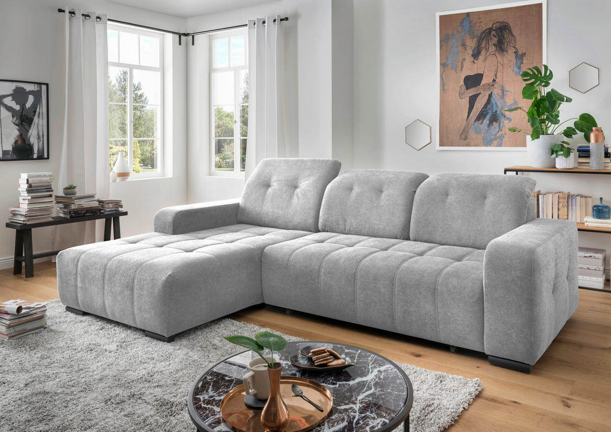 ECKSOFA in Chenille Grau  - Schwarz/Grau, Modern, Textil/Metall (292/185cm) - Livetastic