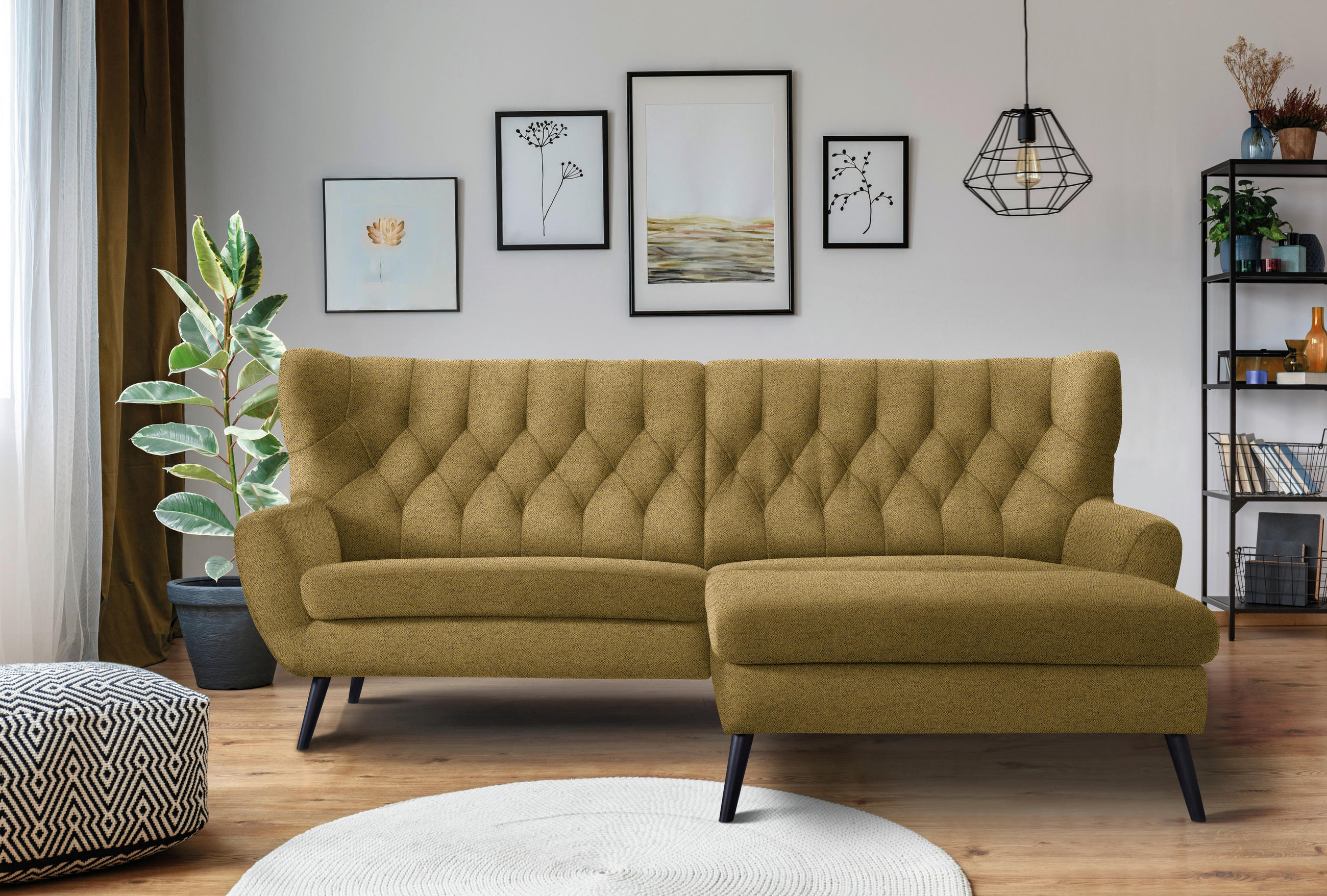 ECKSOFA in Flachgewebe Gelb  - Gelb/Schwarz, Design, Holz/Textil (237/165cm) - Stylife