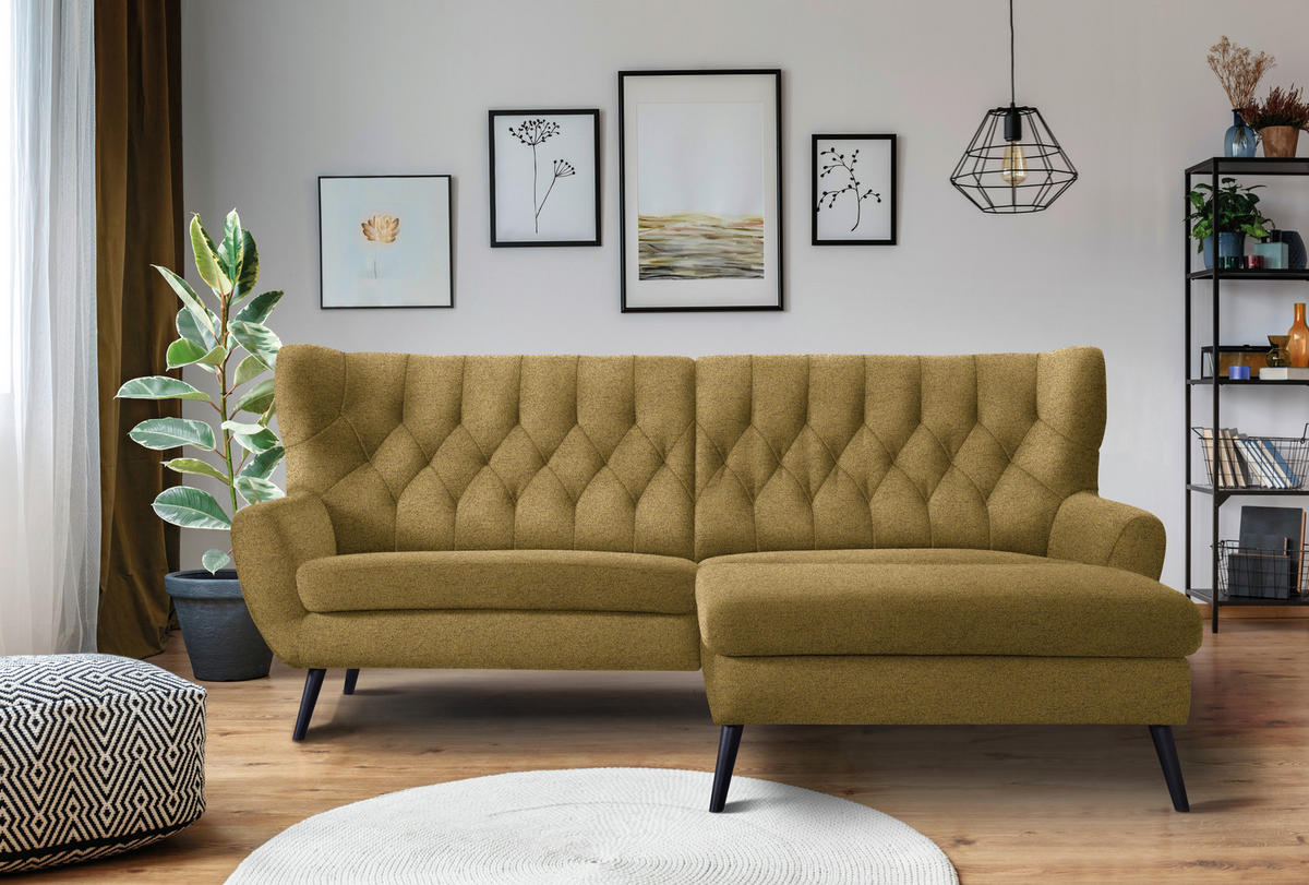 ECKSOFA in Flachgewebe Gelb  - Gelb/Schwarz, Design, Holz/Textil (237/165cm) - Stylife