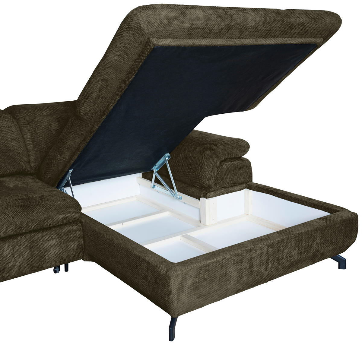 WOHNLANDSCHAFT Olivgrün Struktur  - Schwarz/Olivgrün, KONVENTIONELL, Textil/Metall (253/357/188cm) - Carryhome