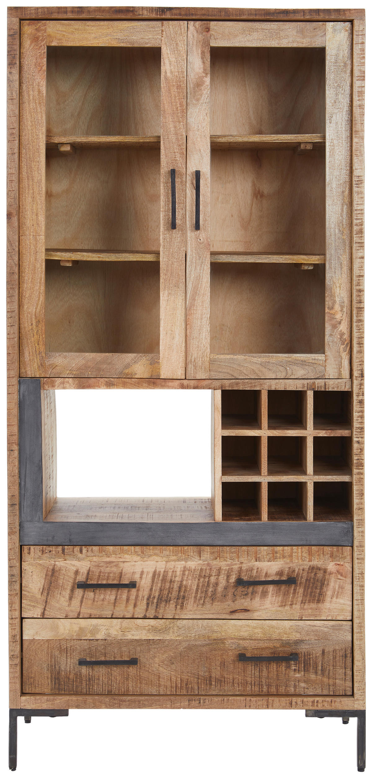 VITRINE  in massiv Mangoholz Anthrazit, Naturfarben - Anthrazit/Naturfarben, Natur, Glas/Holz (90/192/40cm) - MID.YOU
