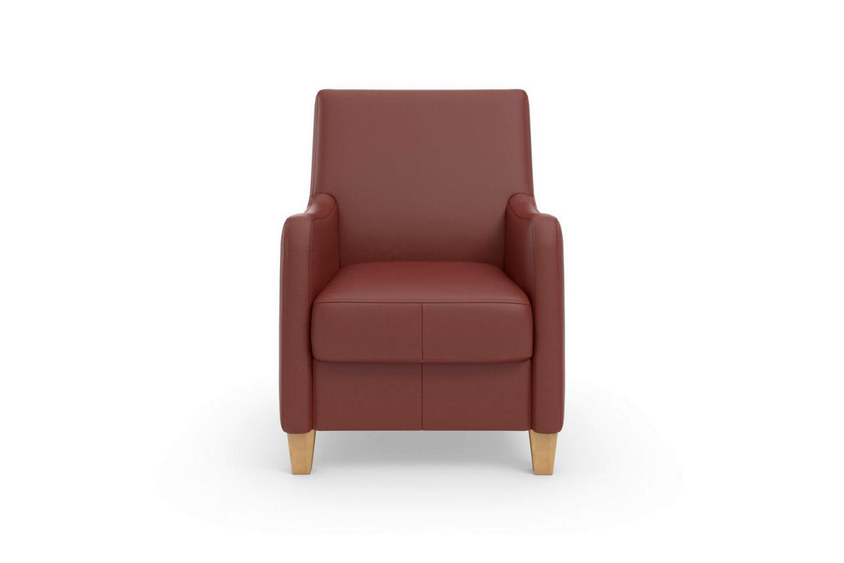 SESSEL in Echtleder Rotbraun  - Rotbraun/Eichefarben, Basics, Leder/Holz (70/93/75cm) - Sit & More