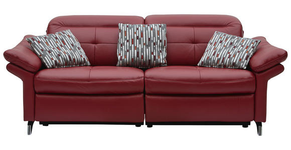 SOFA in Leder Weinrot - Chromfarben/Weinrot, Natur, Leder/Metall (214/101/107cm) - Dieter Knoll