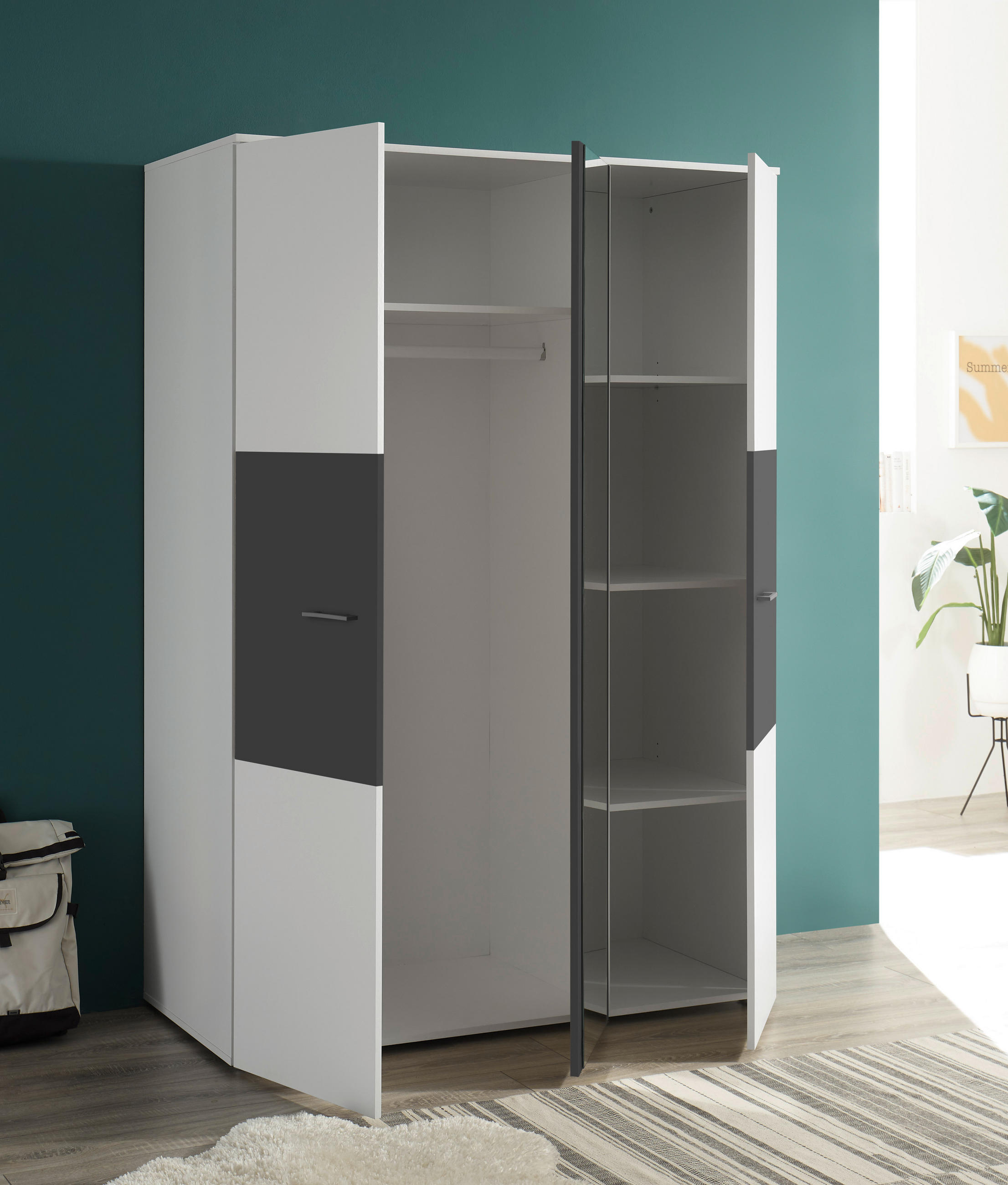 KINDERKLEIDERSCHRANK - Alufarben/Graphitfarben, MODERN, Glas/Holzwerkstoff (135/195/60cm) - Carryhome