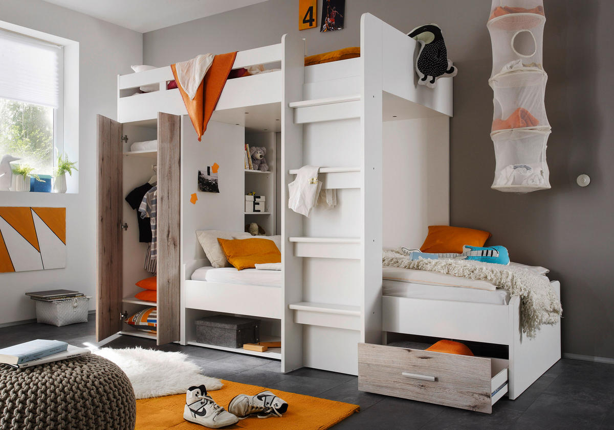ETAGENBETT 90/200 cm Weiß, Eichefarben  - Eichefarben/Weiß, KONVENTIONELL, Holzwerkstoff (90/200cm) - MID.YOU