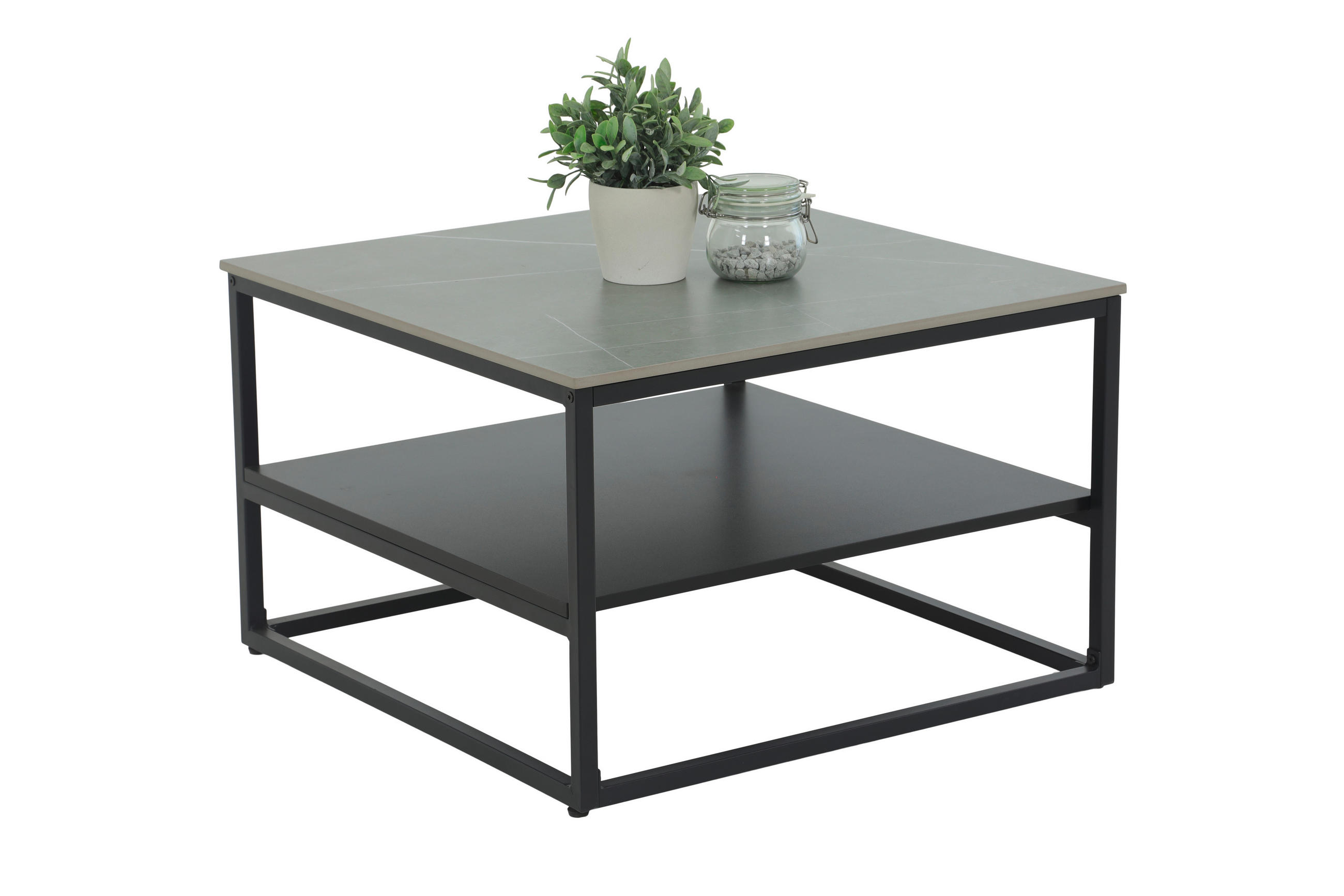 COUCHTISCHSET 70/70/45 cm quadratisch  - Schwarz, Design, Stein/Metall (70/70/45cm) - Livetastic