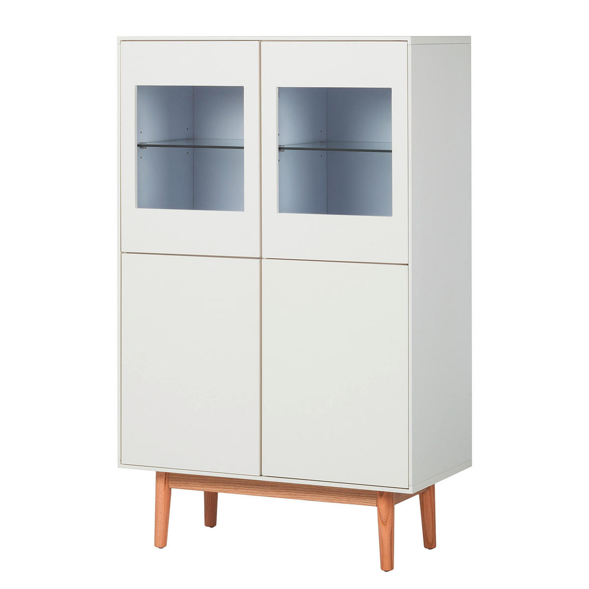 HÖG BYRÅ vit, ekfärgad  80/132/40 cm  - vit/ekfärgad, Design, trämaterial/glas (80/132/40cm)