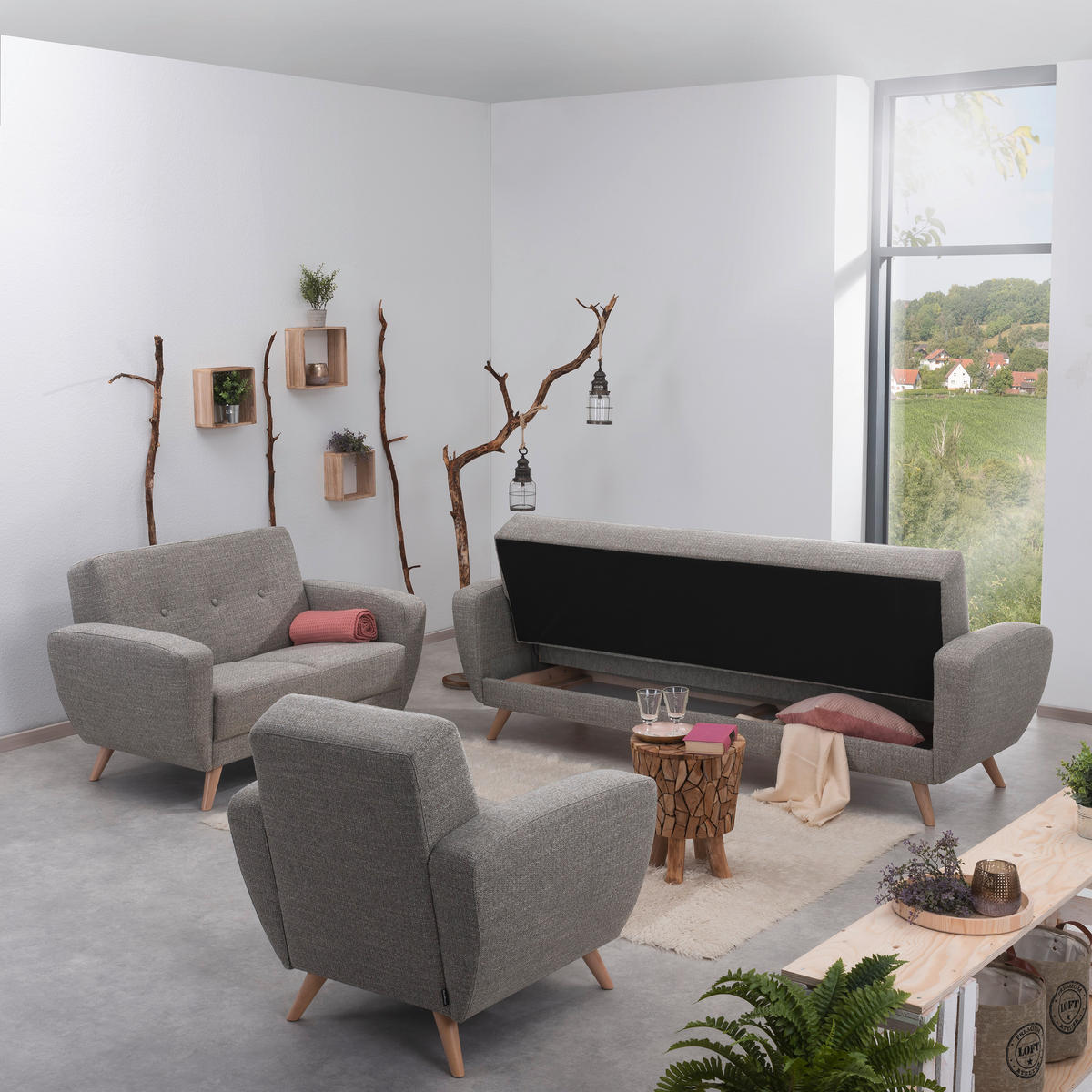 SESSEL in Flachgewebe Grau  - Naturfarben/Grau, Design, Holz/Textil (83/85/82cm) - Max Winzer