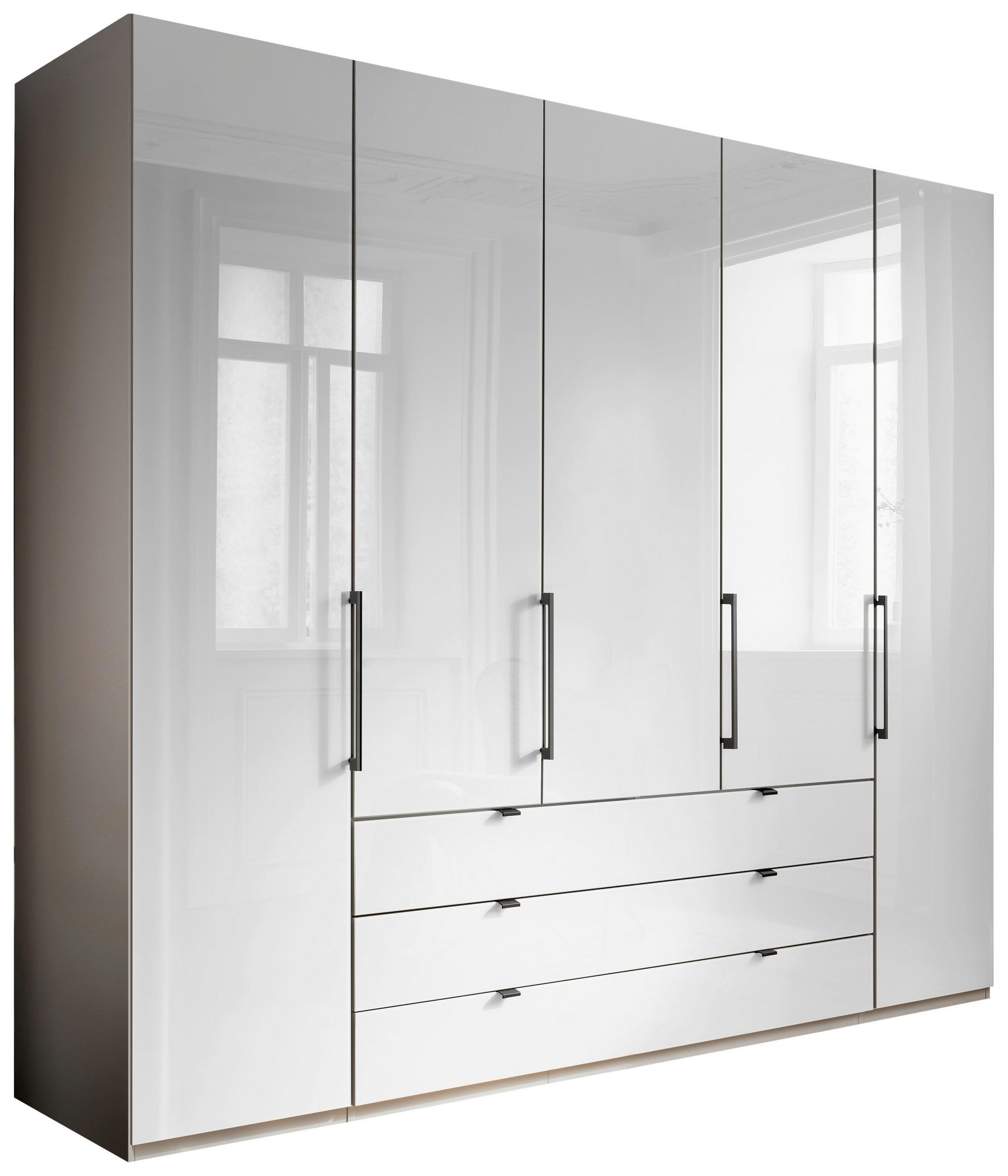 KLEIDERSCHRANK 250/216/58 cm 5-türig Grau, Weiß  - Schieferfarben/Weiß, KONVENTIONELL, Glas/Holzwerkstoff (250/216/58cm) - Novel