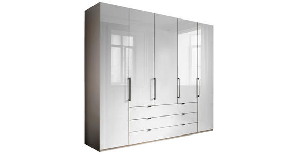 KLEIDERSCHRANK 250/216/58 cm 5-türig Grau, Weiß - Schieferfarben/Weiß, KONVENTIONELL, Glas/Holzwerkstoff (250/216/58cm) - Novel