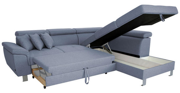 ECKSOFA  in Webstoff Blau  - Blau/Silberfarben, Design, Textil/Metall (257/226cm) - Xora