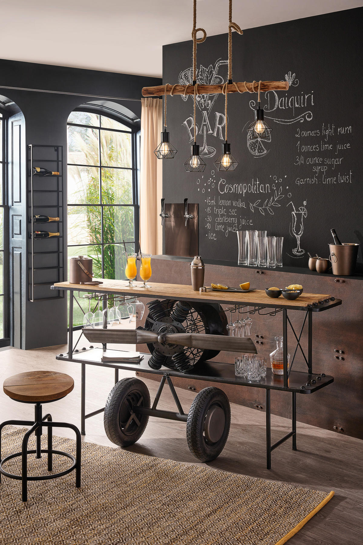 BAR in Naturfarben, Schwarz  - Schwarz/Naturfarben, Trend, Holz/Metall (190/60/93cm)