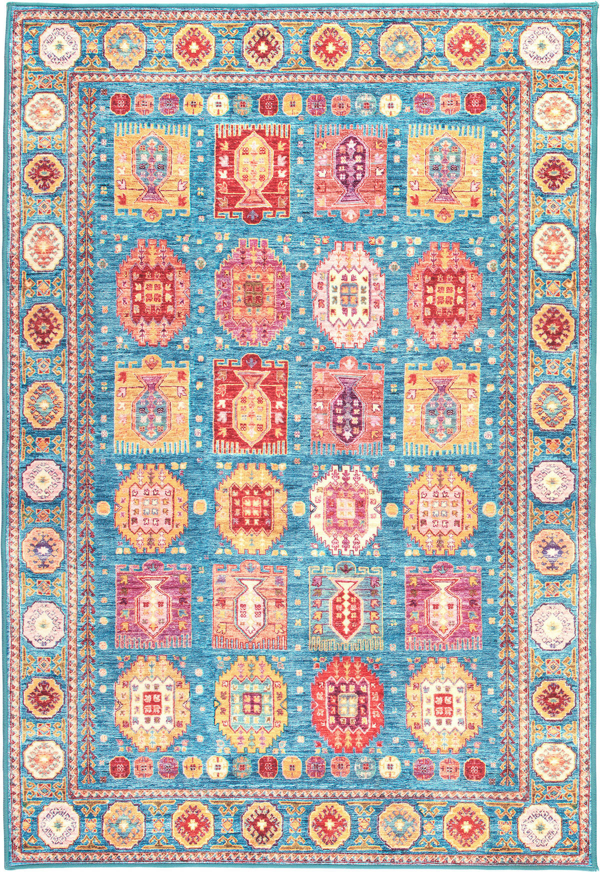VINTAGE-TEPPICH Cortea Zylar 130/190 cm  in Hellblau, Dunkelrosa, Elfenbein  - Elfenbein/Dunkelrosa, LIFESTYLE, Kunststoff/Textil (130/190cm) - Lindorug