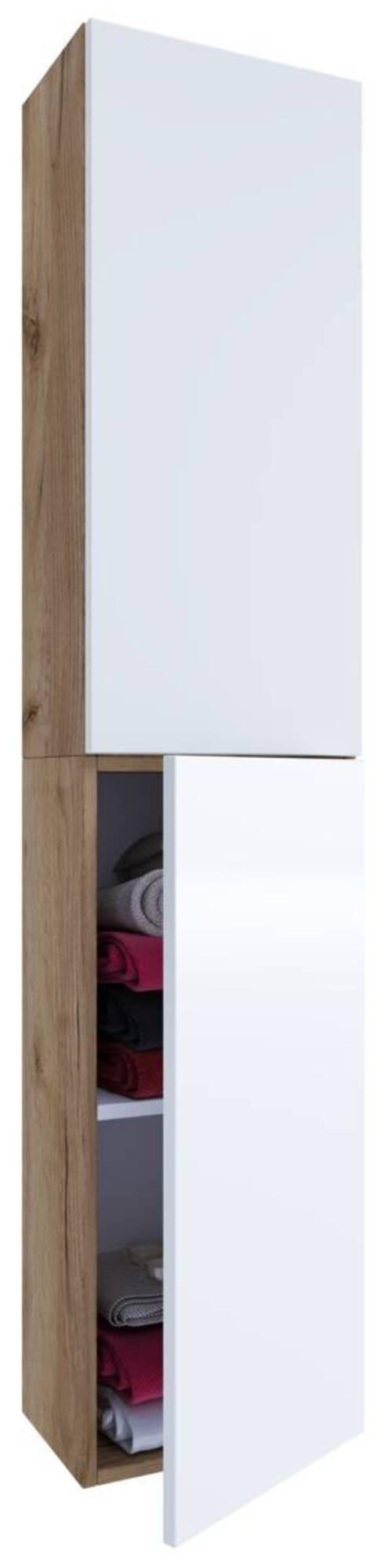 HOCHSCHRANK 32,6/150/21,7 cm  - Weiss Hochglanz/Eichefarben, Modern, Holzwerkstoff (32,6/150/21,7cm) - MID.YOU